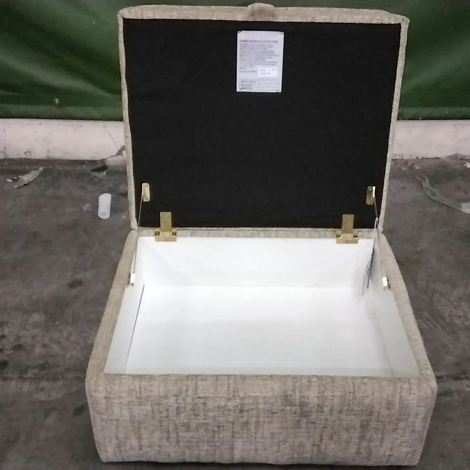QUALITY DESIGNER BEIGE FABRIC STORAGE FOOTSTOOL