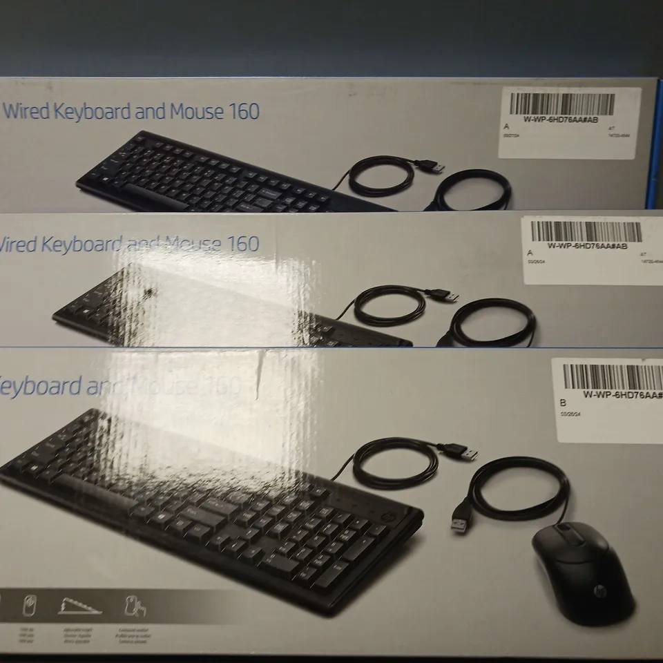 LOT OF 3 HP WIRED KEYBOARD AND MOUSE 160
