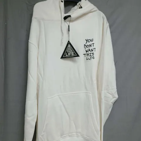 YOU DON'T WANT THIS LIFE PAINTER HOODIE – WHITE, SIZE M