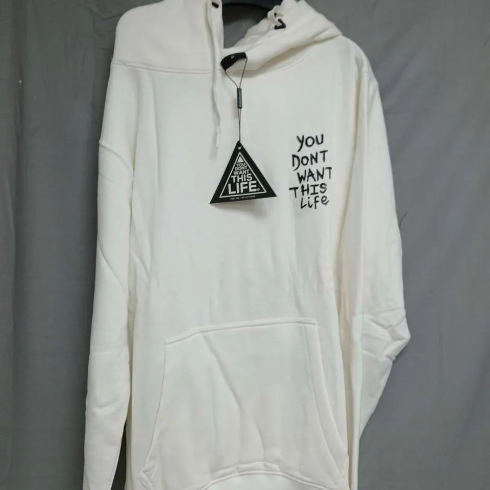 YOU DON'T WANT THIS LIFE PAINTER HOODIE – WHITE, SIZE M