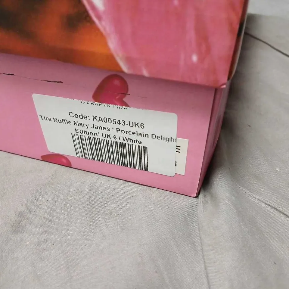 KOI WHITE TIRA RUFFLE MARY JANES – PORCELAIN DELIGHT EDITION UK 6