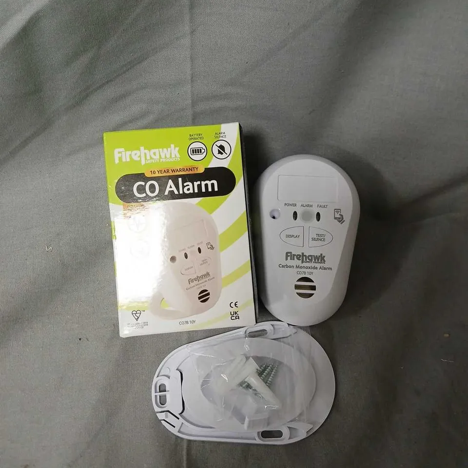 FIREHAWK CO ALARM KIT – CARBON MONOXIDE ALARM, BOXED WITH MOUNTING PLATE & SCREWS