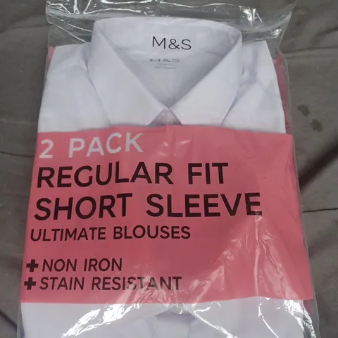 M&S 2 PACK REGULAR FIT SHORT SLEEVE ULTIMATE BLOUSES, WHITE - UK SIZE 17-18 YEARS 