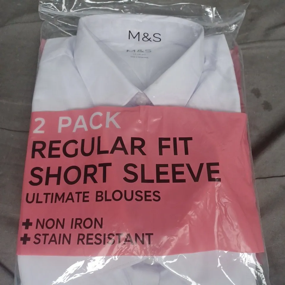 M&S 2 PACK REGULAR FIT SHORT SLEEVE ULTIMATE BLOUSES, WHITE - UK SIZE 17-18 YEARS 