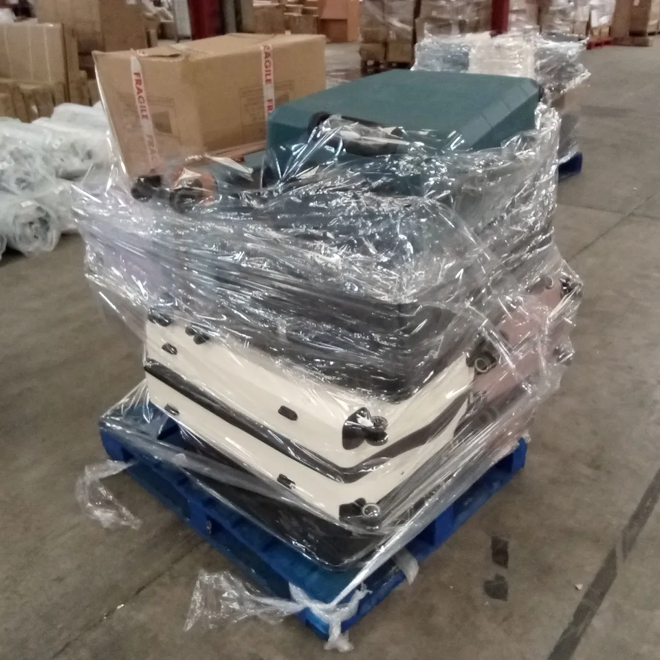 PALLET OF ASSORTED HOUSEHOLD GOODS AND PRODUCTS TO INCLUDE; LARGE SUITCASES ETC