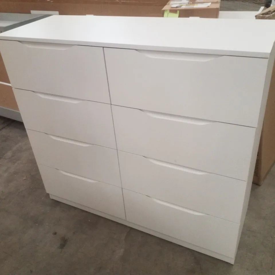 BOXED 8 DRAWER CHEST OF DRAWERS MODERN CENTRAL RUNNERS RECESSED HANDLES - WHITE