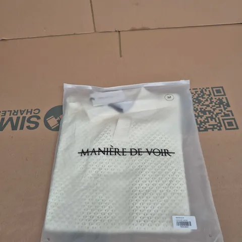 MANIERE DE VOIR POINTELLE POLO SHIRT – CREAM, SIZE M (MAN3628-02-M)