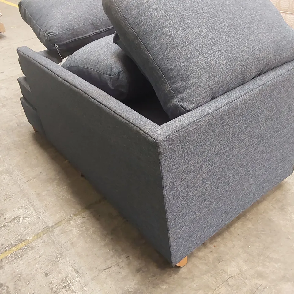 QUALITY DESIGNER CORNER CHAISE SOFA SECTION, WITH EXTRA CUSHIONS - BLUE FABRIC 