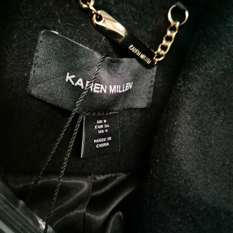 KAREN MILLEN BRUSHED DOUBLE BREASTED BLACK COAT, SIZE 8
