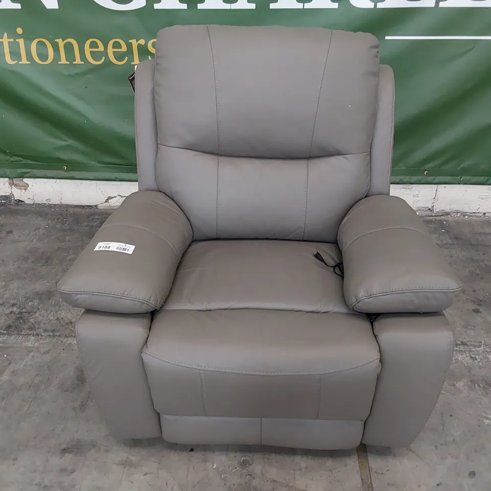 DESIGNER POWER RECLINING EASY CHAIR GREY LEATHER 