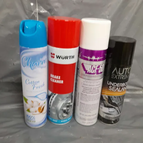 APPROXIMATELY 12 ASSORTED AEROSOLS TO INCLUDE UNDERBODY PAINT , HOUSE SPRAY , BRAKE CLEANER , ETC