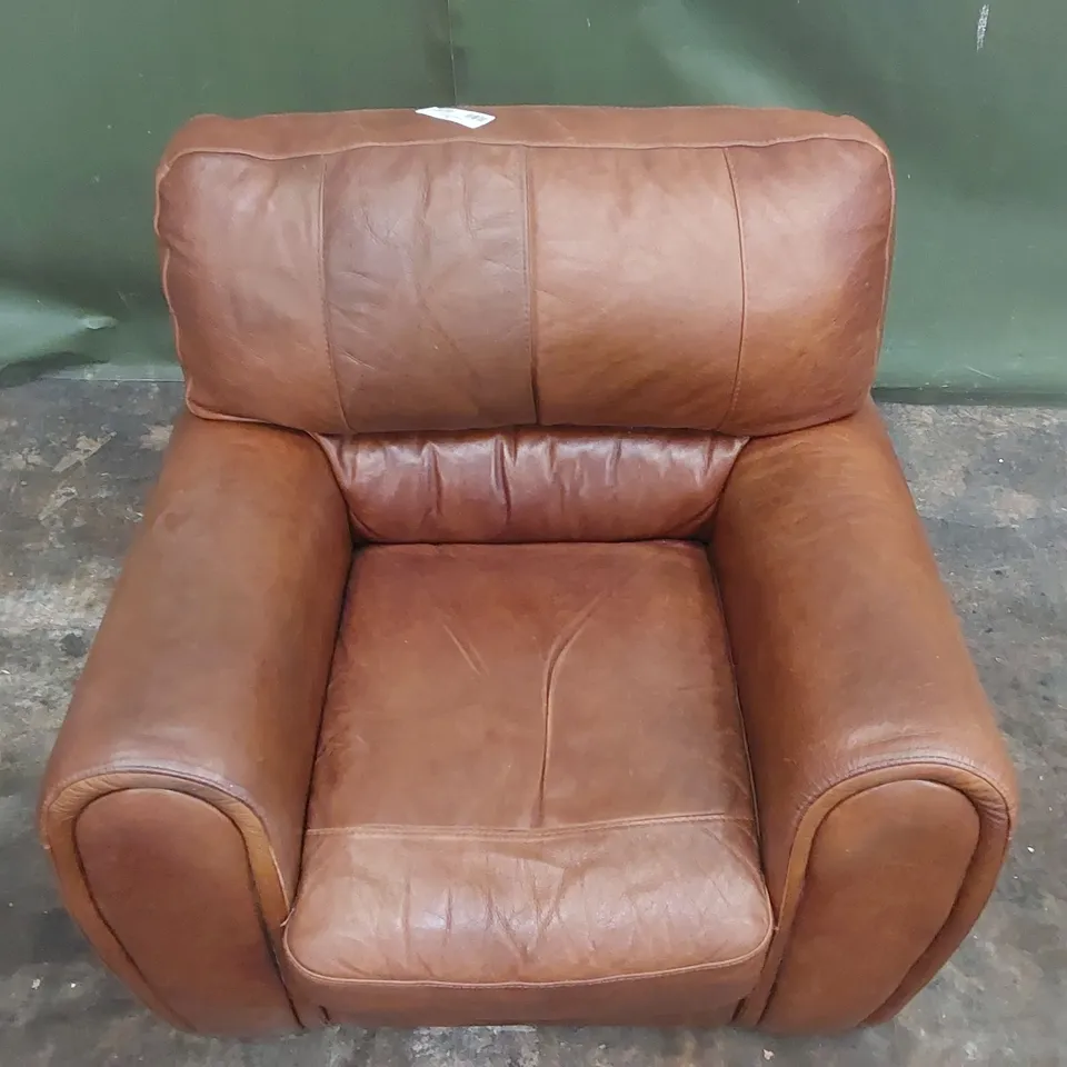 QUALITY DESIGNER BROWN FAUX LEATHER ARMCHAIR