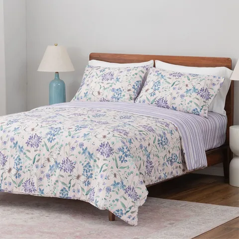 SUPERSOFT BY COZEE HOME REVERSIBLE BUTTERFLY FLORAL 4 PIECE DUVET SET PURPLE KING