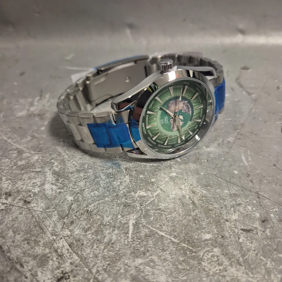 MENS ERNEST FERDINAND WATCH – GLOBAL DIAL – STAINLESS STEEL STRAP 