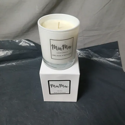 2 X MIA MAE MADE IN SCOTLAND CANDLES IN BOX. LIME, BASIL AND MANDARIN