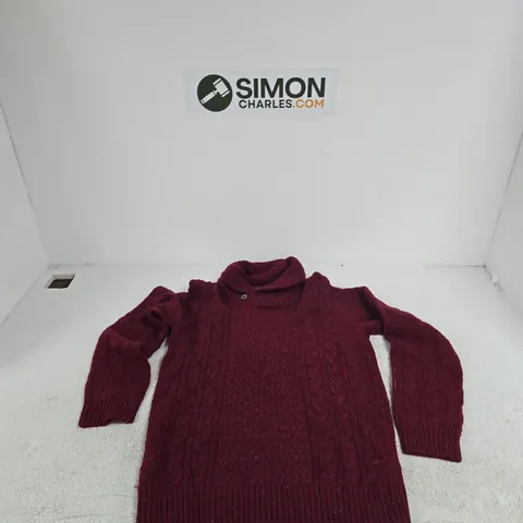 WHITE STUFF BURGUNDY CABLE-KNIT PULLOVER SWEATER – SIZE S (MADE IN CAMBODIA)