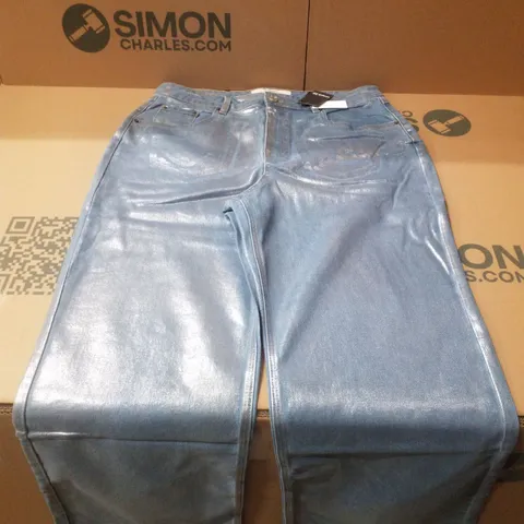 BOX CONTAINING APPROXIMATELY 13 BRAND NEW SIMPLY BE BLUE METALLIC WIDE LEG JEANS - SIZE 18R
