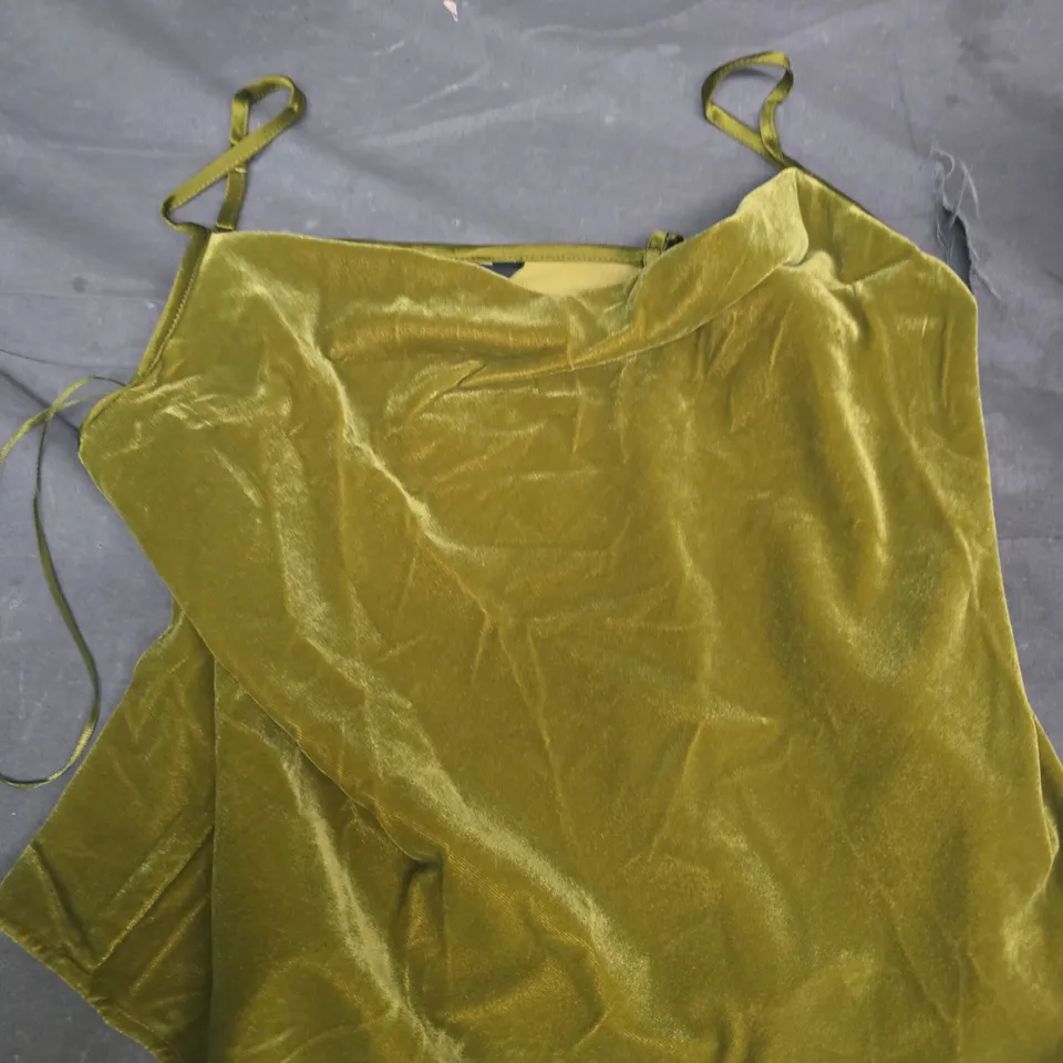NOBODY'S CHILD SAGE GREEN VELVET SLIP DRESS - UK 10