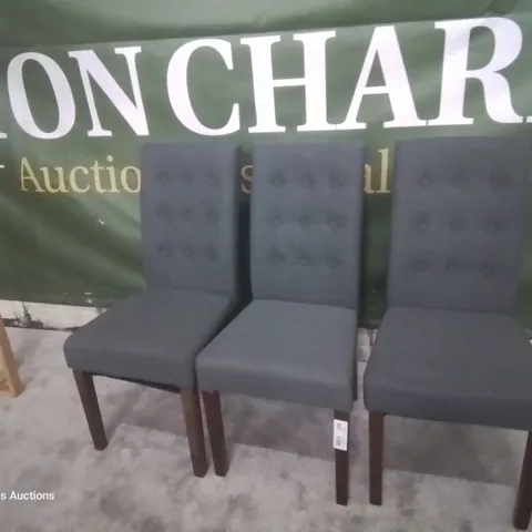SET THREE REGENT DARK GREY FABRIC BUTTONED BACK DINING CHAIRS DARK LEGS