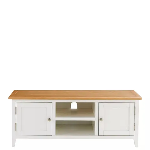 BOXED HARBOUR READY ASSEMBLED 2 DOOR TV UNIT - WHITE/OAK - FITS UP TO 42 INCH TV (1 BOX)
