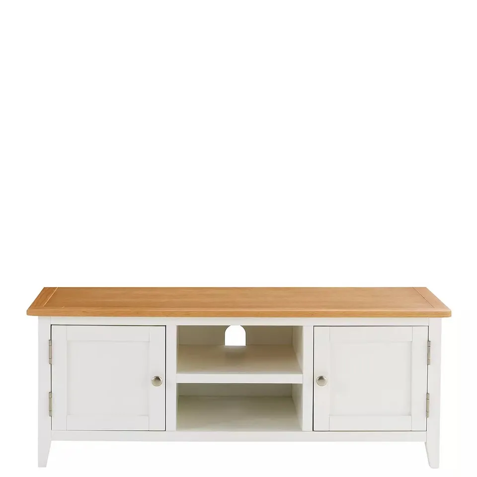 BOXED HARBOUR READY ASSEMBLED 2 DOOR TV UNIT - WHITE/OAK - FITS UP TO 42 INCH TV (1 BOX)