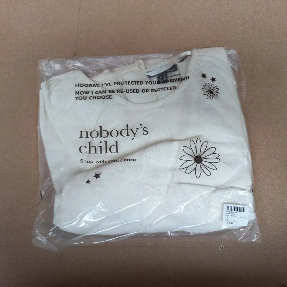UK 6 NOBODY'S CHILD LINEN CREAM DEMI PUFF SLEEVE TOP SIZE 6