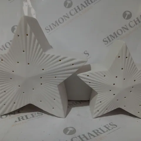 BOXED K BY KELLY HOPPEN SET OF LARGE PORCELAIN LIGHT UP WHITE STARS