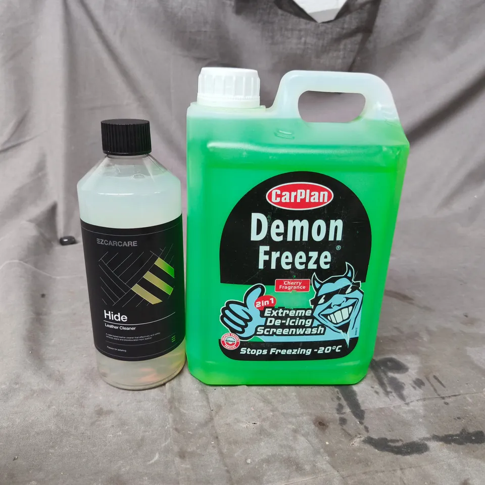 CARPLAN DEMON FREEZE CHERRY FRAGRANCE SCREENWASH & EZCARE HIDE LEATHER CLEANER – X8 