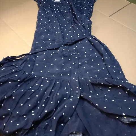 CREW CLOTHING COMPANY NAVY/WHITE SPOT MAXI DRESS - SIZE 14