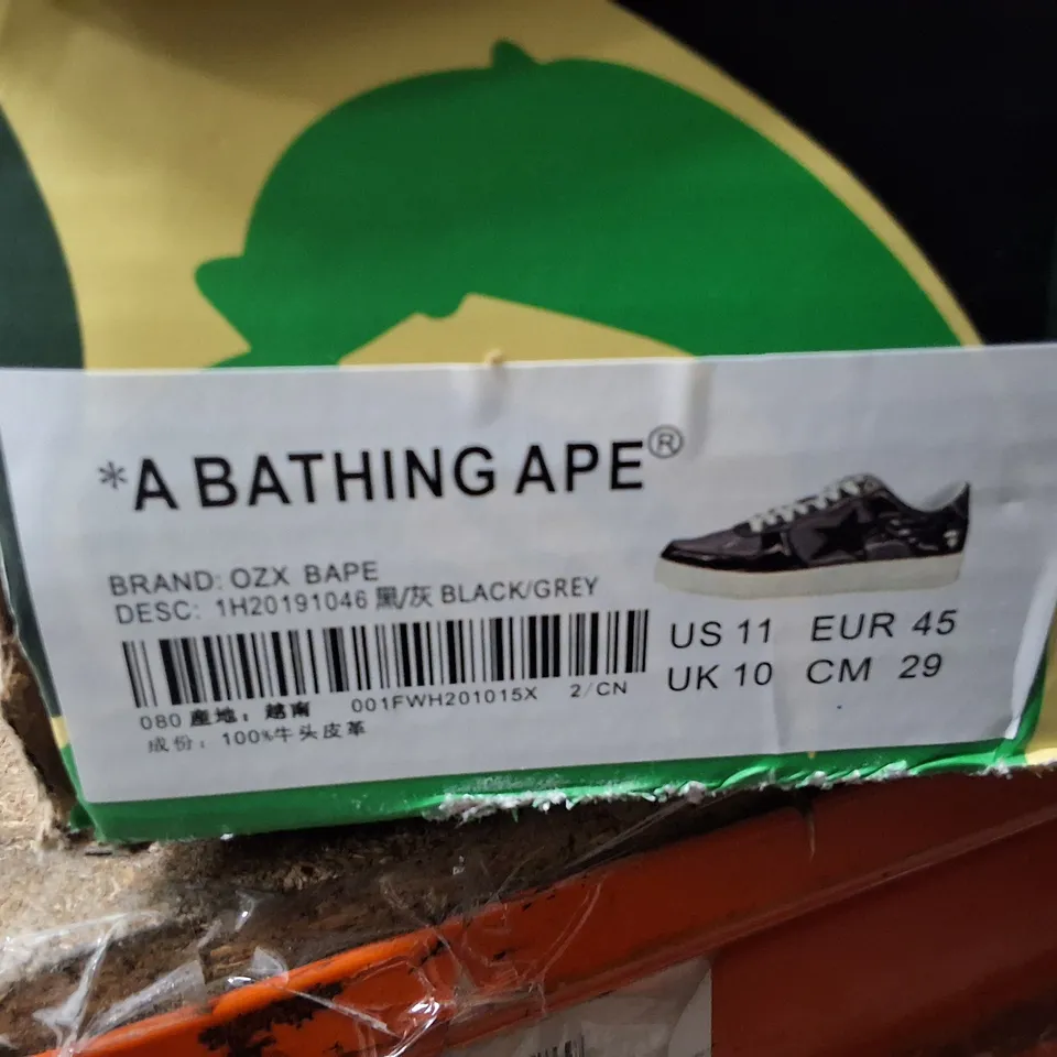A BATHING APE STA SNEAKERS - BLACK/GREY PATENT - UK 10 (US 11)