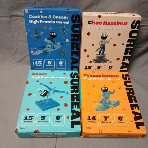 FOUR PACKS OF HIGH PROTEIN CEREAL – COOKIES & CREAM, CHOC HAZELNUT, COCOA & PEANUT BUTTER