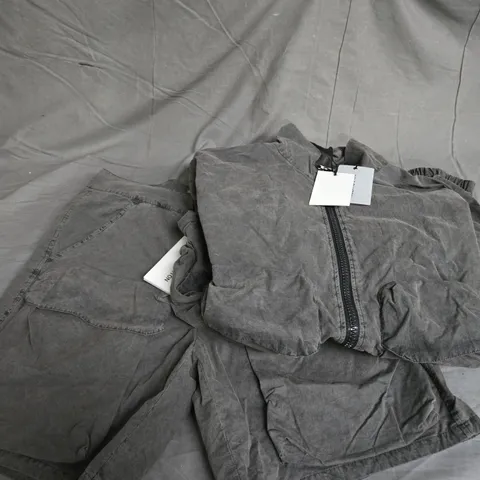 COLE BUXTON GARMENT DYED COMBAT TRACK JACKET & SHORTS SET IN BLACK/GREY SIZE L