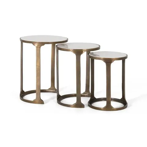 BOXED GINER & COLOMER PANGAANI NEST OF TABLES - WHITE MARBLE AND METAL - ROUND - SET OF 3 (1 BOX)