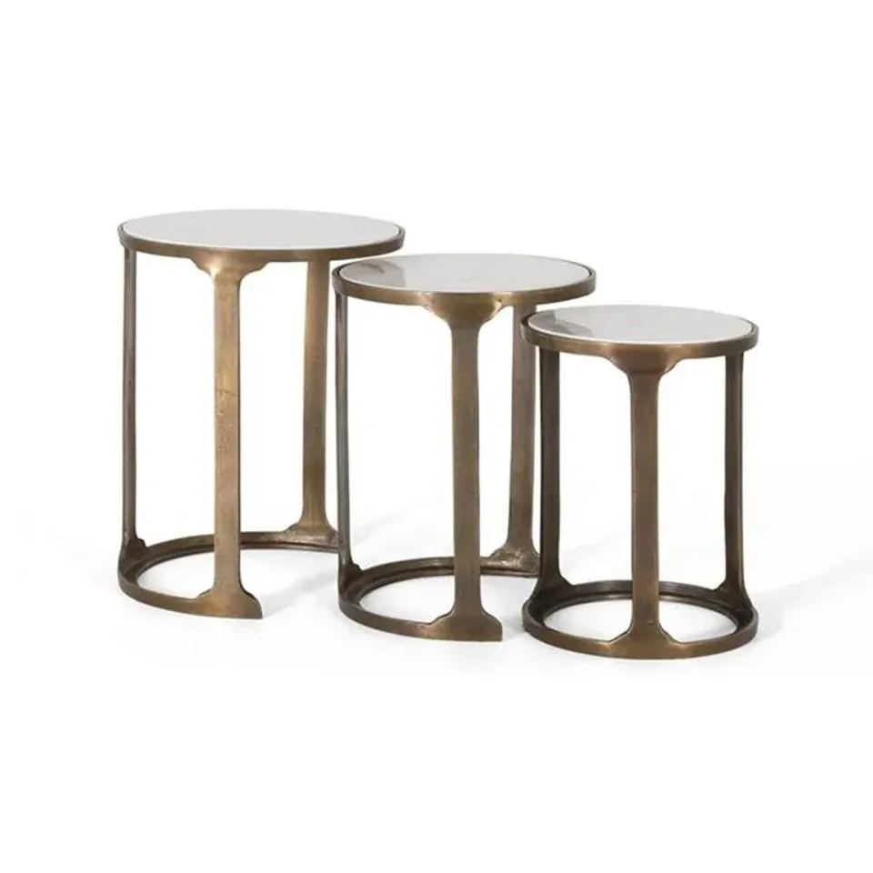 BOXED GINER & COLOMER PANGAANI NEST OF TABLES - WHITE MARBLE AND METAL - ROUND - SET OF 3 (1 BOX)