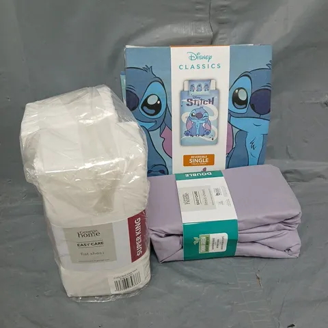 APPROXIMATELY 28 ASSORTD BEDDING TO INCLUDE STITCH SINGLE, WHITE SUPER KING, LIGHT PURPLE DOUBLE - COLLECTION ONLY