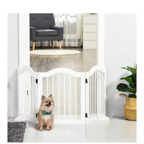 PAWHUT FREESTANDING FOLDABLE WOODEN PET GATE - WHITE