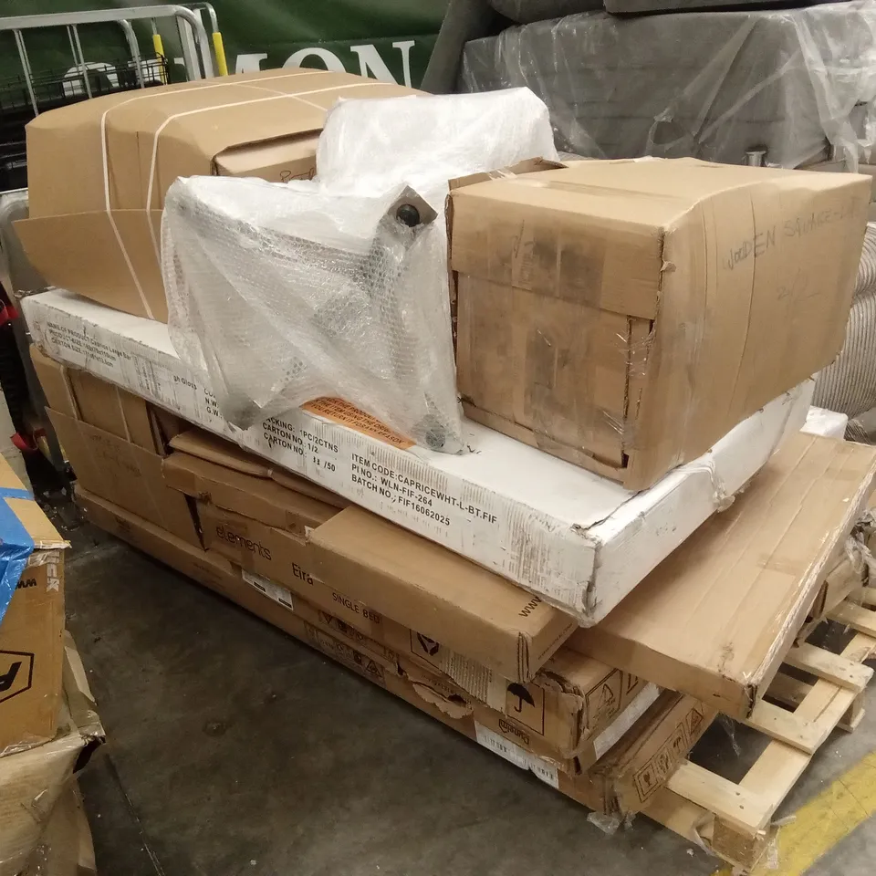 PALLET OF ASSORTED INCOMPLETE FURNITURE PARTS AND PIECES