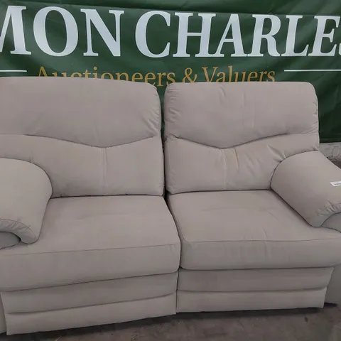 QUALITY BRITISH DESIGNER G PLAN STRATFORD POWER RECLINING TWO SEATER SOFA NOTTING HILL COBBLESTONE PLUSH FABRIC 