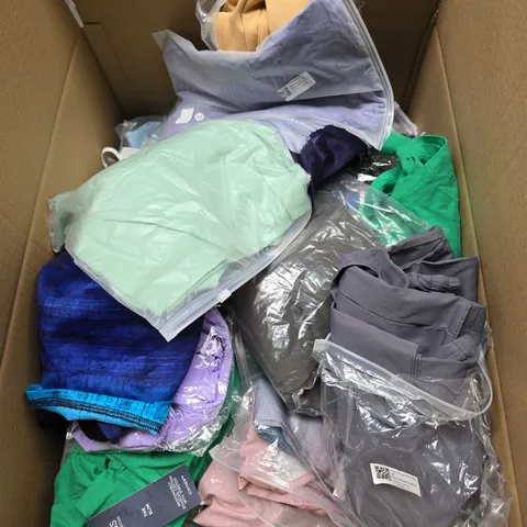 LARGE BOX OF APPROXIMATELY 20 ASSORTED CLOTHING ITEMS IN VARIOUS SIZES, STYLES AND COLOUR