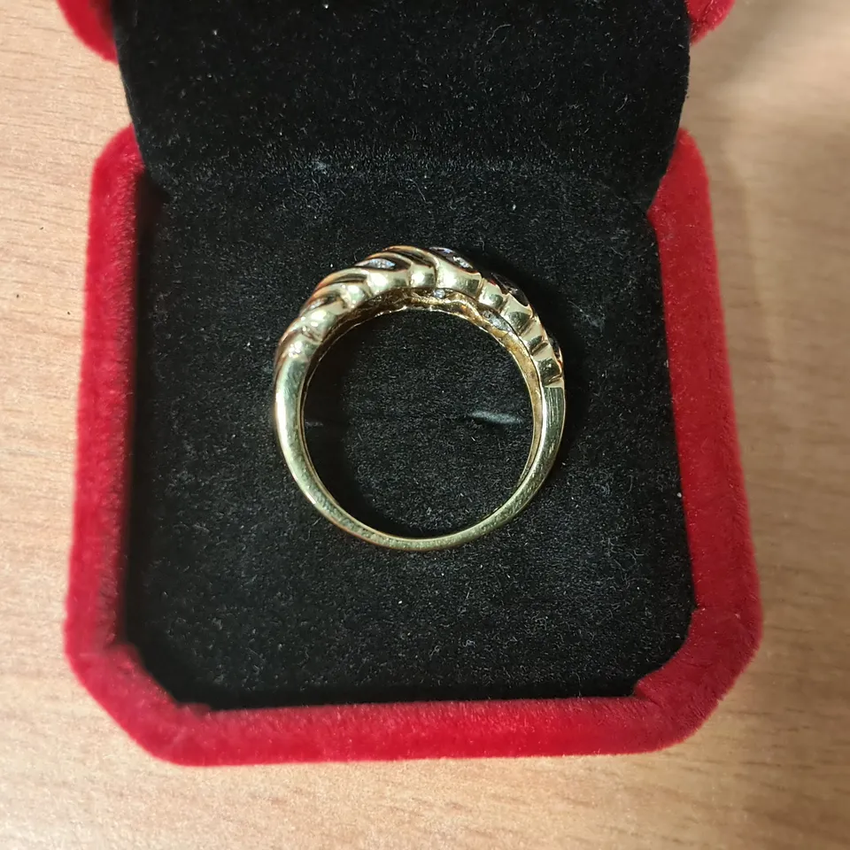 9CT GOLD DRESS RING SET WITH FIVE ROWS OF NATURAL DIAMONDS