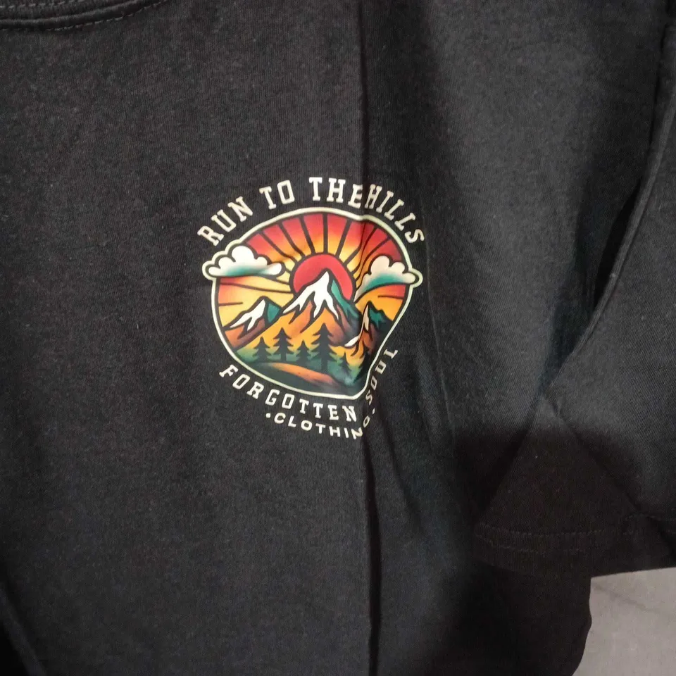 UK XL FORGOTTEN SOUL CLOTHING T-SHIRT – RUN TO THE HILLS GRAPHIC (BACK PRINT)