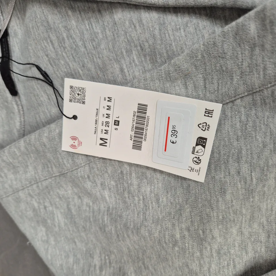 GREY CARDIGAN SWEATER, SIZE M, EMBOSSED CREST DETAIL