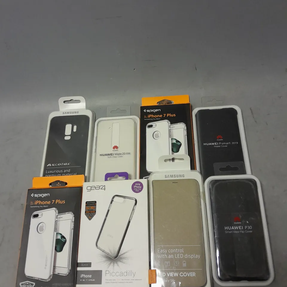 BOX OF APPROX 25 ASSORTED MOBILE PHONE CASES TO INCLUDE - SPIGEN IPHONE 7 PLUS - SAMSUNG GALAXY S8+ - HUAWEI P30 - ETC