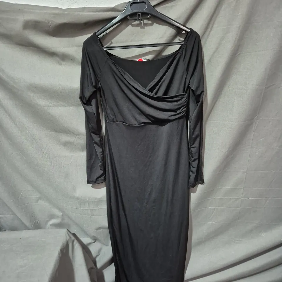 COOL AND SEXY WOMEN'S BLACK DRAPED LONG-SLEEVE DRESS – SIZE L (TURKISH)