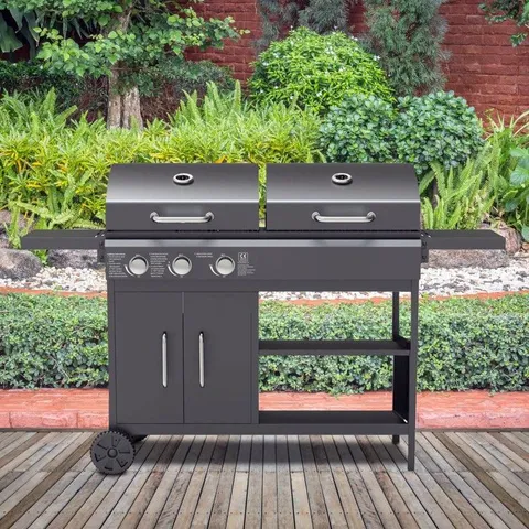 BOXED Boss Grill Georgia Dual Fuel - 3 Burner Gas & Charcoal BBQ Grill - Black 