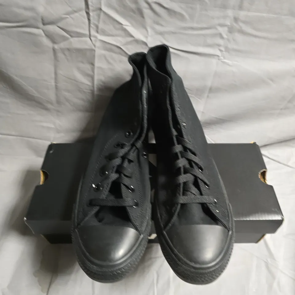 BOXED PAIR OF CONVERSE BLACK CANVAS HIGH-TOP SNEAKERS - UK SIZE 9
