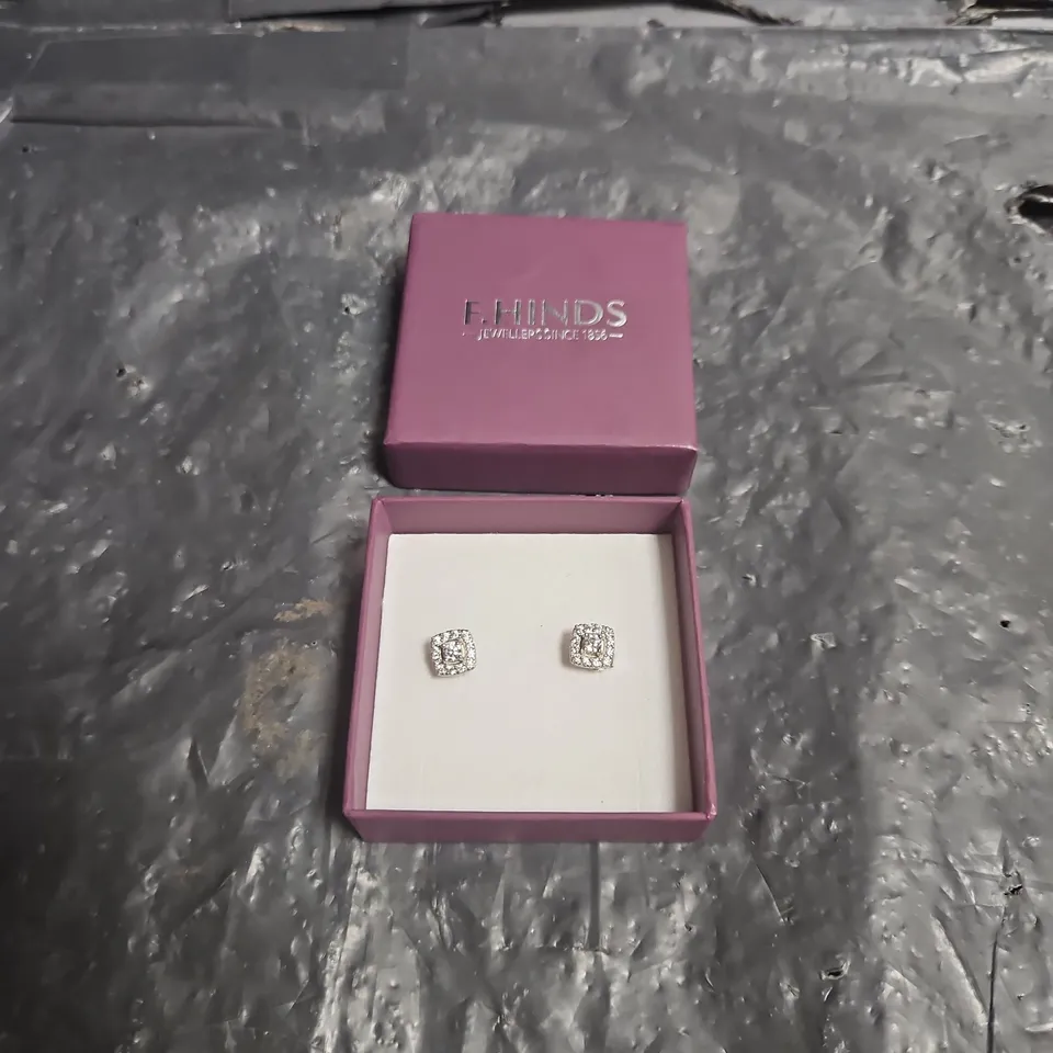 F. HIND'S JEWELLERY SQUARE HALO STUD EARRINGS – 925 STAMP