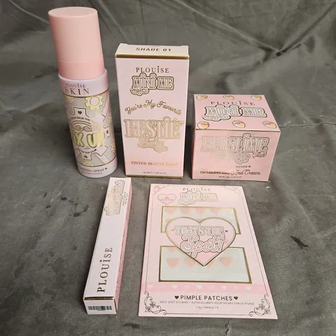 PLOUISE LOT OF 5 ASSORTED COSMETIC PRODUCTS TO INCLUDE - STRAWBERRIES & CREAM MAKEUP REMOVER - FIX UP SETTING SPRAY - TINTED BEAUTY BALM - ETC