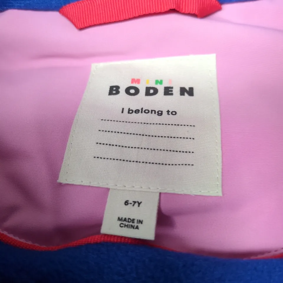 MINI BODEN KIDS' COLOUR-BLOCK COAT WITH FUR-TRIM HOOD – PINK/BLUE, 6-7Y