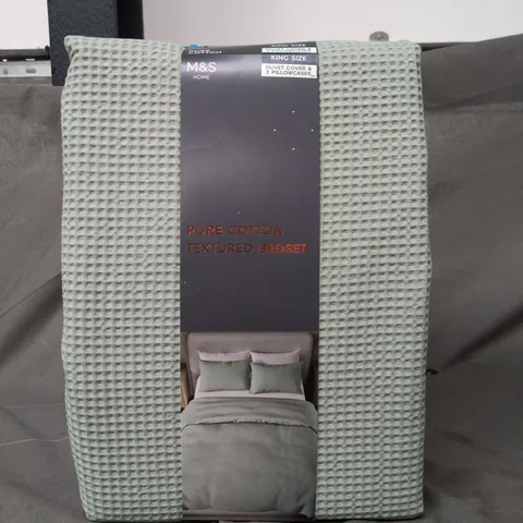 PURE COTTON TEXTURED BEDSET - KING SIZE DUVET COVER & 2 PILLOWCASES IN GREEN